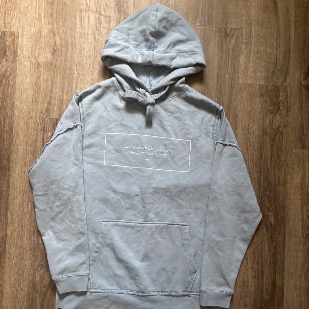 Taylor Swift Folklore Seven Lyrics Hoodie Blue Grey Raw Seam Merch Medium